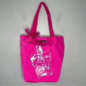 JUICY COUTURE Pink Bow Charm Tote Bag Girly Feminine Fun Funky Maximalist Bling